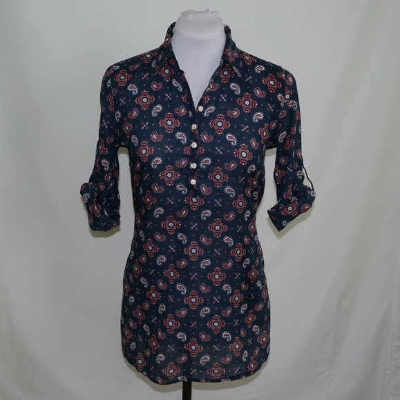 Lucky Brand Paisley Half Button up Tunic Top XS - Picture 1 of 7